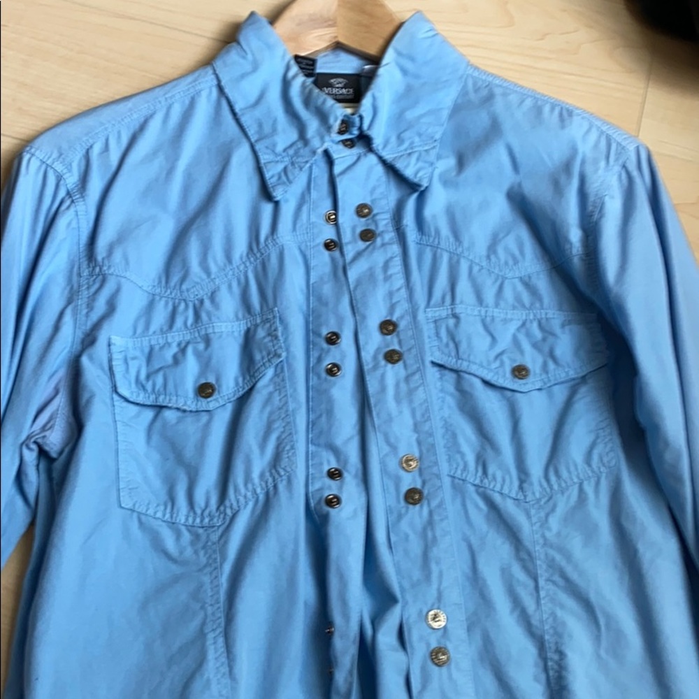 Versace button down Shirt distressed in blue